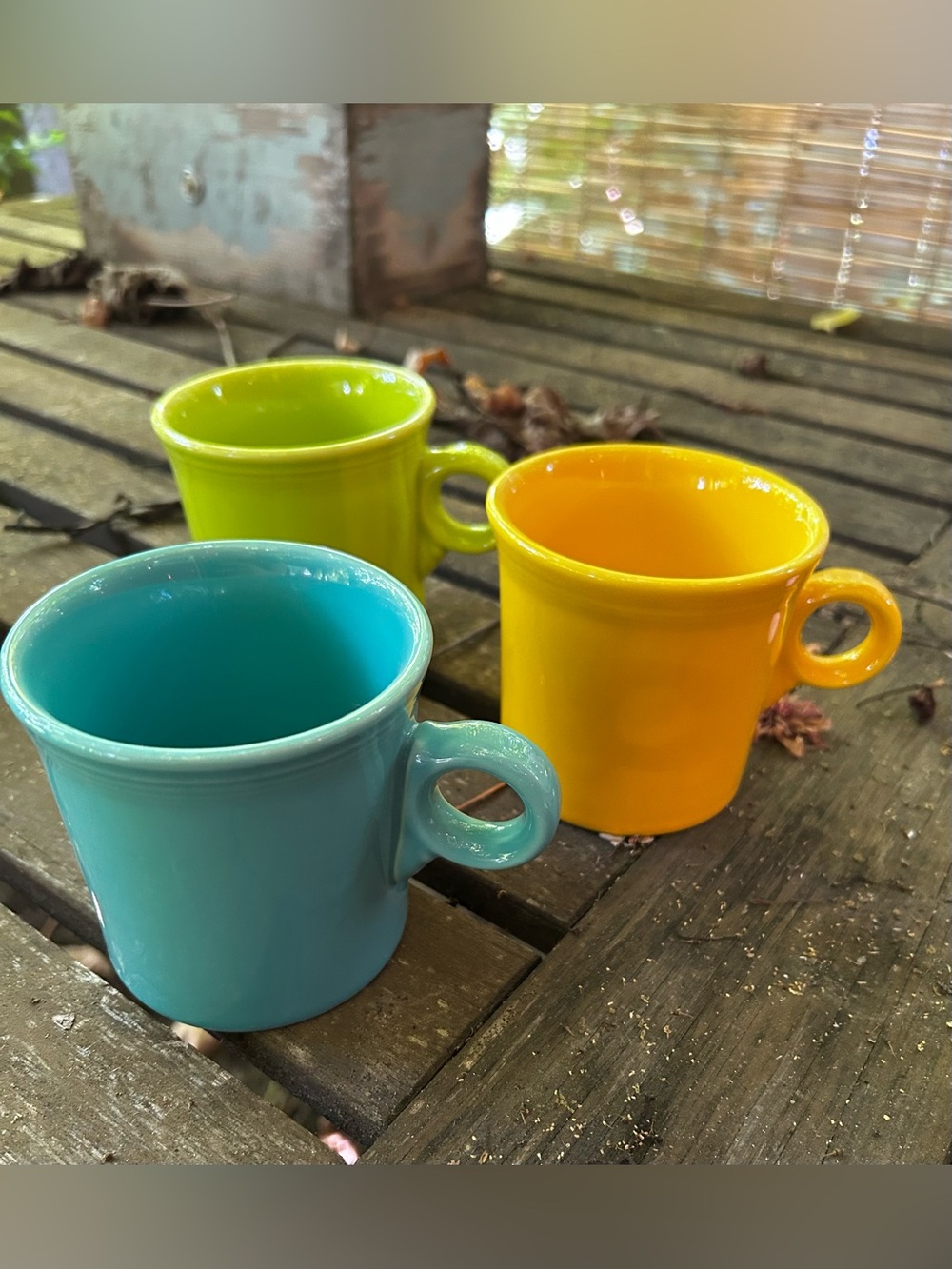 Fiestaware set of 5 Color Mugs - lapis Blue, turquoise Aqua, Lime, daffodil - Picture 2 of 5